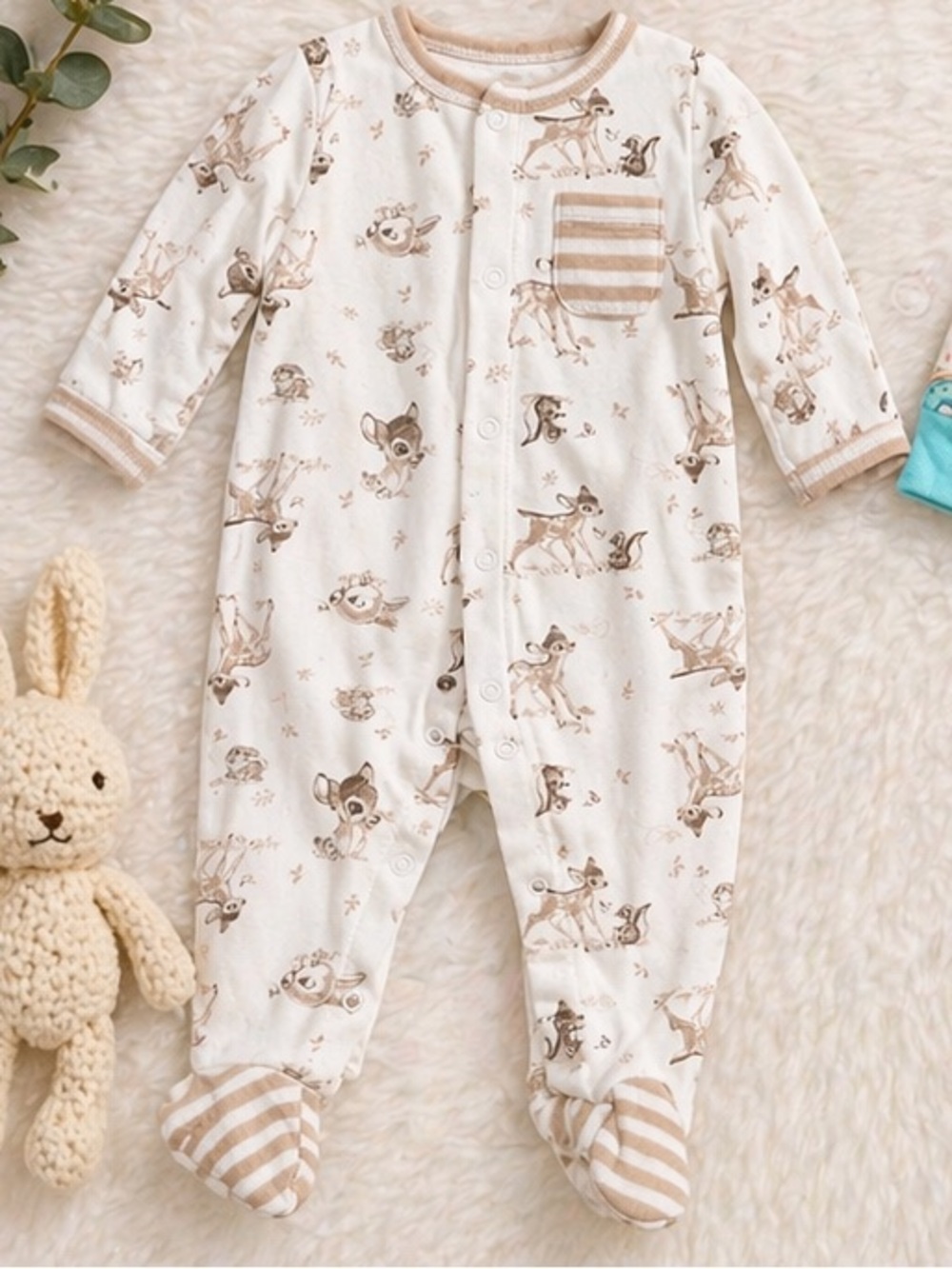 Disney Bambi baby deer 3 months baby girls sleep & play pajama onesie feety